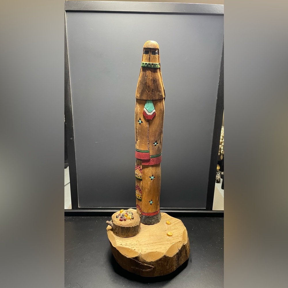 Hopi Long Beard Single Carved Katsina Kachina With Corn Basket Over 12” READ